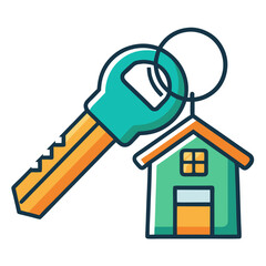 Key to a new house symbol with a green house and orange roof
