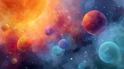 Colorful planets in a nebula space background