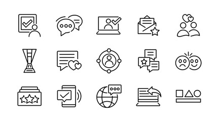Fototapeta premium Customer Testimonials line icon set. Customer satisfaction, feedback, testimonials line icon set. Survey, customer review, five star line icon set. Ui thin line icon pack.