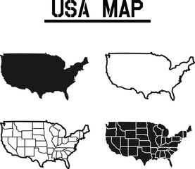 High-quality USA map vector set with silhouette, outline, and state borders. Perfect for infographics, education, and design projects.