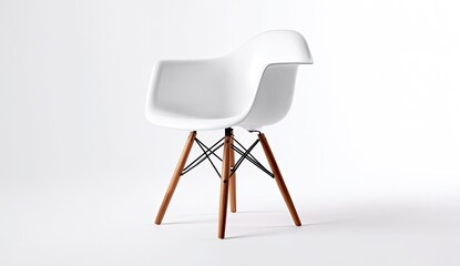 White molded plastic chair with wooden legs