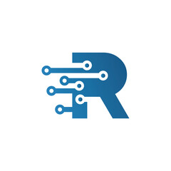 Abstract Blue Technology Letter R Logo Design