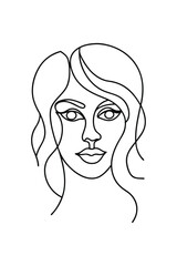 Minimalist continuous line drawing a woman's face wavy hair vector