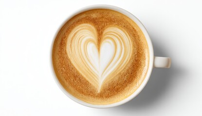 Heart-shaped latte art in white mug