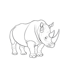 rhinoceros, minimalistic linear drawing, simple black and white contour illustration, vector, isolated, clean design, modern minimal contour sketch for posters, prints and decor