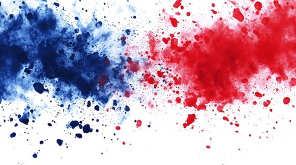 Artistic abstract background featuring blue and red paint splashes on white photo