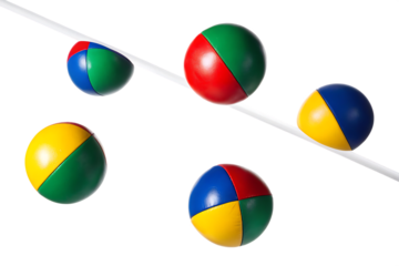 Colorful juggling balls suspended isolated on a transparent background