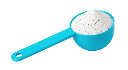 Isolated Laundry Detergent Powder in Blue Scoop