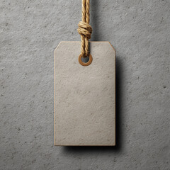 Minimalist blank paper tag with rounded corners and natural jute string, realistic textured surface, soft lighting and high-quality photography for branding mockups