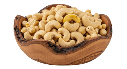 Isolated Cashew Nuts in Wooden Bowl