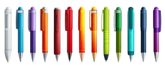 Row of colorful pens in various shades
