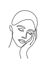 Minimalist single line drawing a woman resting her head her hand face