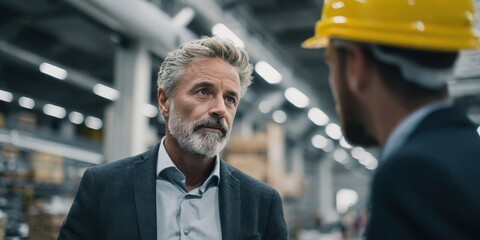 Senior Businessman Discussing with Colleague in Factory Environment