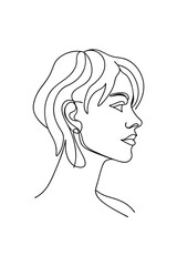 Minimalist single line drawing a woman's profile with short wavy hair vector