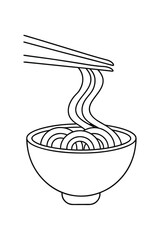 Minimalist single line drawing chopsticks holding noodles over a bowl food asian