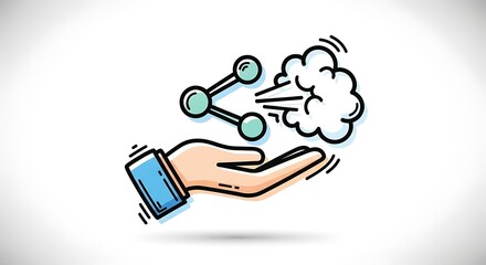 Hand holding a sharing icon with a cloud of data.