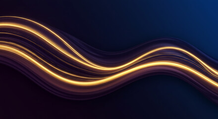 Abstract artistic representation of glowing golden light trails flowing across a dark blue background.