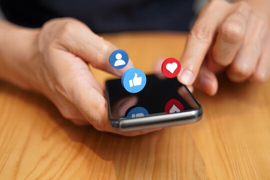 Social media and digital online concept, woman using smart phone. The concept of living on vacation and playing social media. Social Distancing ,Working From Home concept...