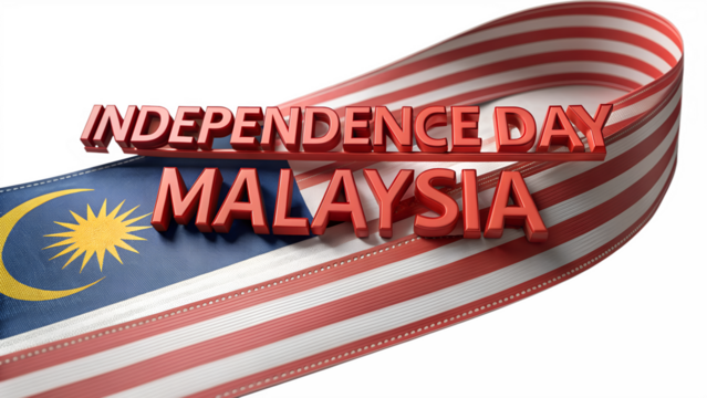 Malaysia independence day celebration with flag ribbon isolated on transparent background