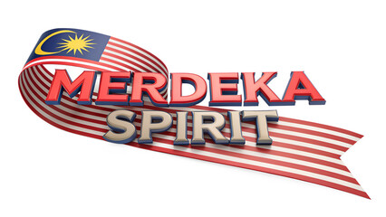 Naklejka premium Merdeka spirit text with malaysian flag and ribbon isolated on transparent background
