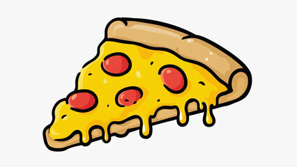 Cartoon Pizza Slice with Yellow Cheese and Red Pepperoni on White Background