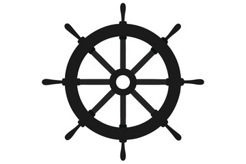 Iconic Black Ship's Wheel Silhouette on a Clean White Background Portraying Navigation