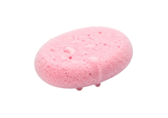 Pink Oval Bath Sponge with Water Droplets.
