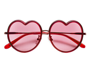 Heart-shaped, red-framed sunglasses with pink lenses