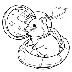 Adorable space hamster in astronaut helmet flying in rocket perfect for children activity books and space art