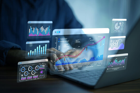 Businessman use AI technology data analysis for business for competitive advantage in a fast-paced market. - Powered by Adobe