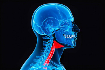 x ray image of human skull, Human Jawbone Anatomy – Mandible Highlighted in Medical Scan