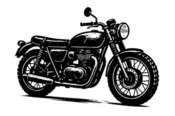 Fototapeta premium Classic Motorcycle Vector - Hand-Drawn Black and White Graphic with Distressed Texture