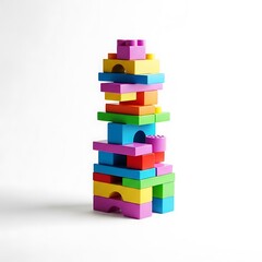 Obraz premium Colorful plastic building blocks create a tall structure.