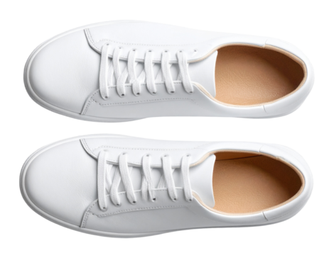 White Leather Casual Shoes Overhead Perspective Isolated on Transparent Background PNG