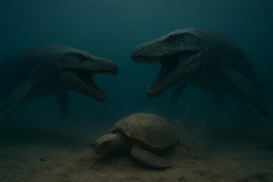 Tylosaurus confronting Mosasaurus