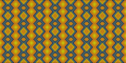 Yellow diamond pattern on knitted fabric