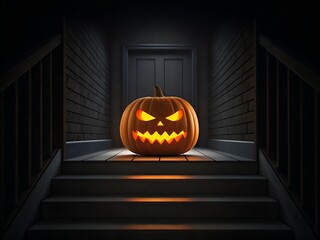 Obraz premium Spooky Halloween Night with Pumpkins, Candles, and Haunted Scenery