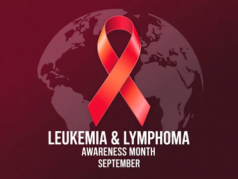 Global leukemia and lymphoma awareness month september with red ribbon and earth background - Powered by Adobe