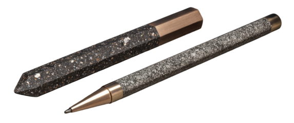 Two writing instruments, dark gray with speckled metallic details