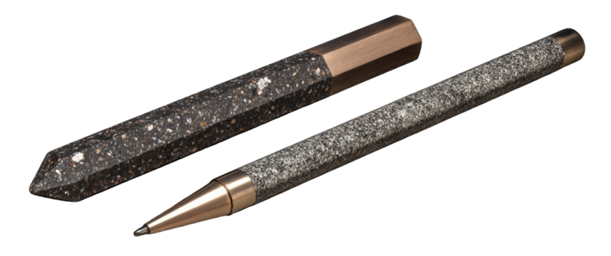 Two writing instruments, dark gray with speckled metallic details