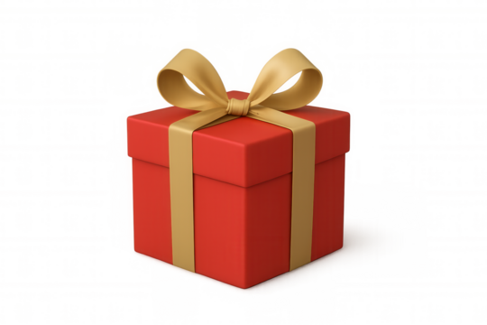 Golden ribbon adorning glossy red gift box, floating against transparent background, symbolizing celebration and festive moments