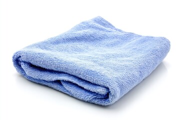 Folded light-blue towel, soft texture, on a white background