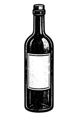 Grunge Black and White Wine Bottle Vector - Rustic Hand-Drawn Drink Graphic for Winery, Bar, and Celebration Designs