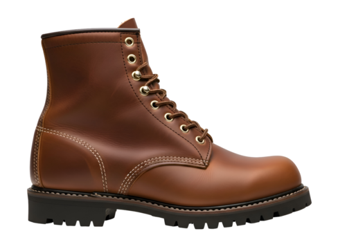 Brown Leather Work Boot with Laces and Black Sole. - Powered by Adobe