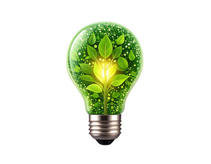 Sustainable Energy Light Bulb with Leaf Dot Design on Green Background PNG