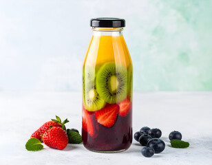 Layered Fruit Juice in Glass Bottle