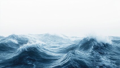 Vast, turbulent ocean waves, shades of deep blue and white