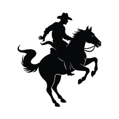 Naklejka premium Silhouette of a cowboy riding a rearing horse vector