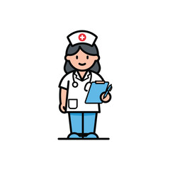 Cartoon Nurse with Clipboard and Pen Healthcare Professional.
