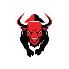 Powerful Red and Black Bull Logo Design.